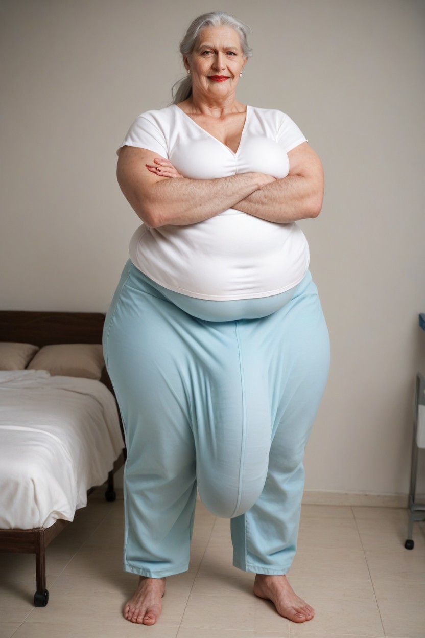 Fully Clothed, Turpuoise Uniform, Standing Next To Person Shemale AI Porn