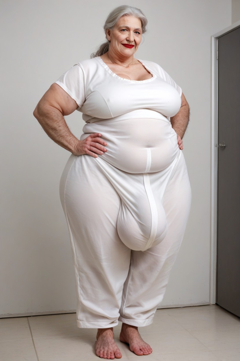 Grinning, Hair Bun, Extremely Large Ass Shemale AI Porn