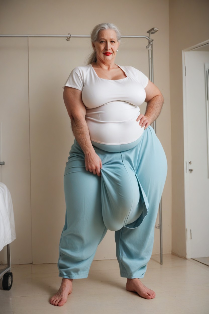 Doctors Scrubs, Long Bushy Hair Covering Thighs, Hair Bun Shemale AI Porn