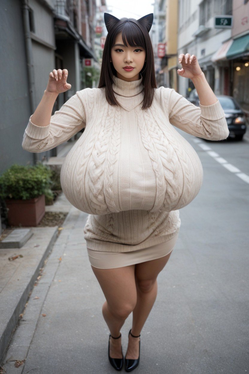 Bunda Pequena, Gigantic Saggy Breasts In Clothes, No Waist Pornografia de IA