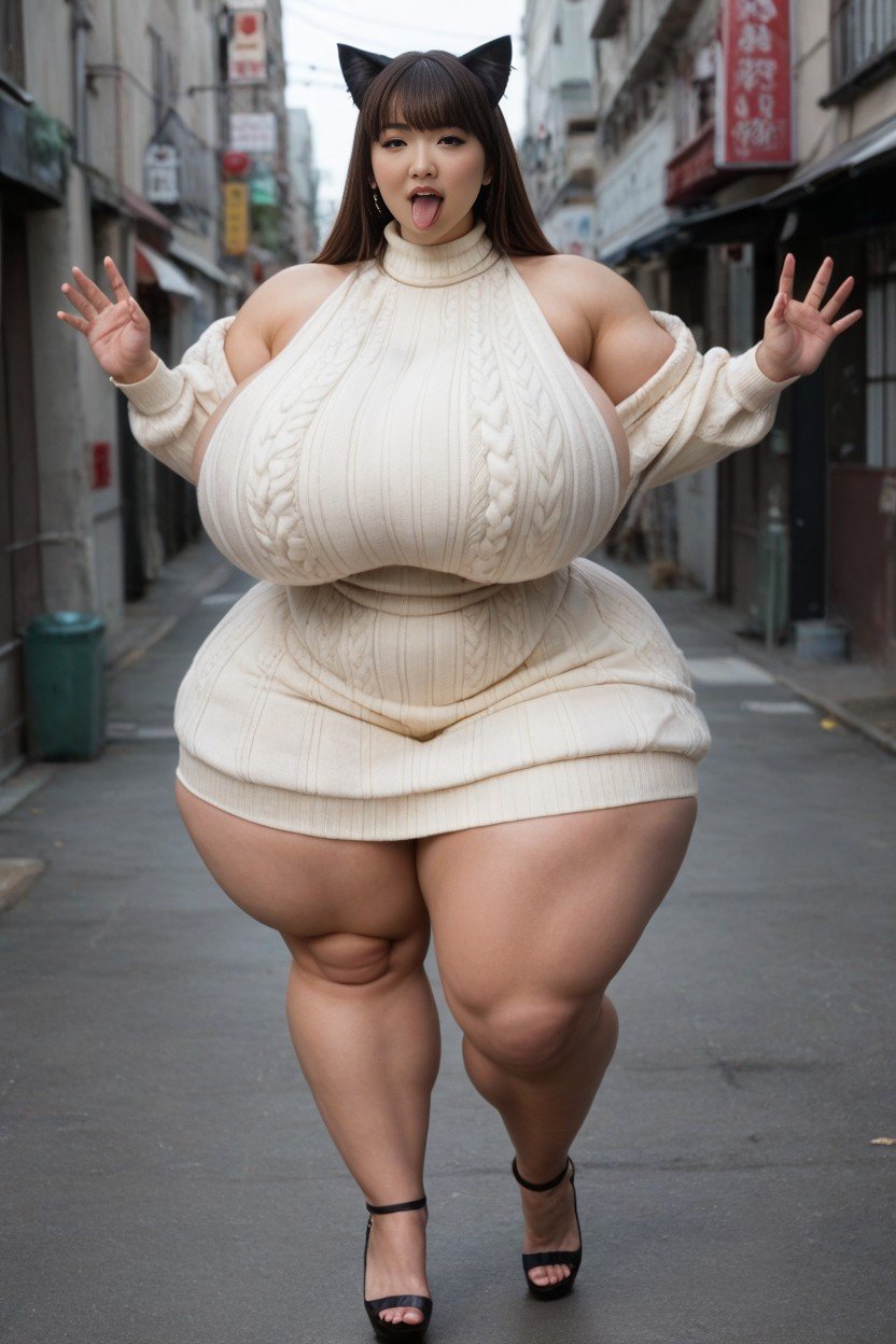 Extremely Thick Muscular Thighs, Massive Thighs, Disproportionately Large Breasts Reaches ThighsPorno IA de transexuales