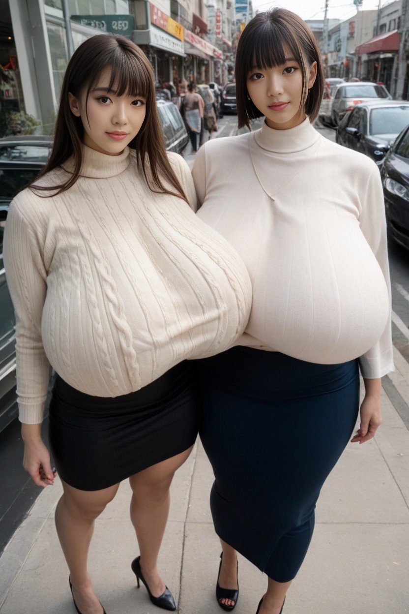 Medium Length, Gigantic Breasts Reaches The Thighs, Disproportionately Huge Breasts Shemale AI Porn