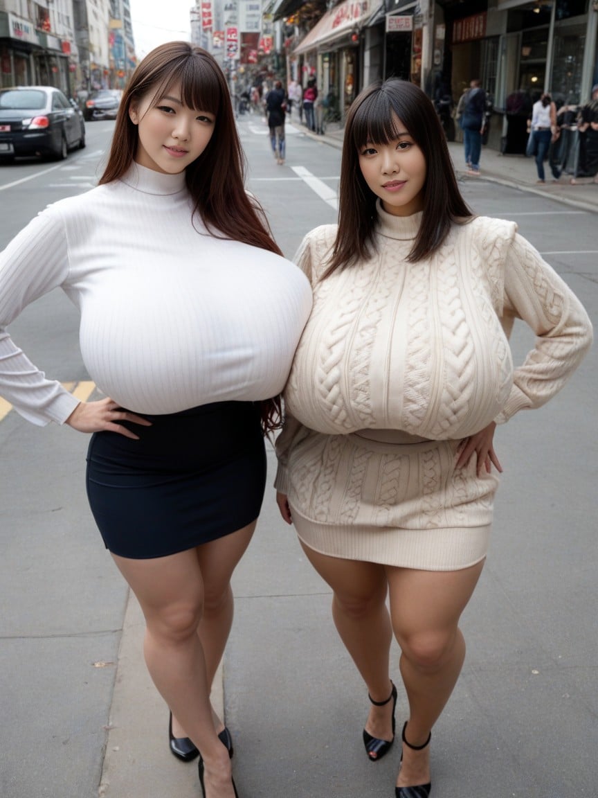 앞머리, Disproportionately Huge Breasts, No WaistAI 포르노