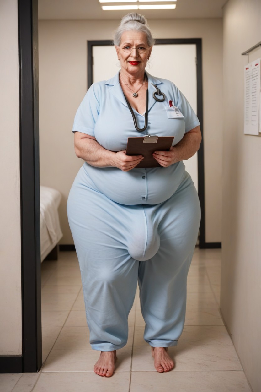Gigantic Saggy Breast, 60+, Hair Bun Shemale AI Porn