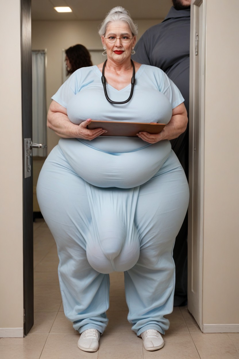 Baggy Designed Pajama Pants, Holding Clipboard, Messy High Frizzy Bun Shemale AI Porn