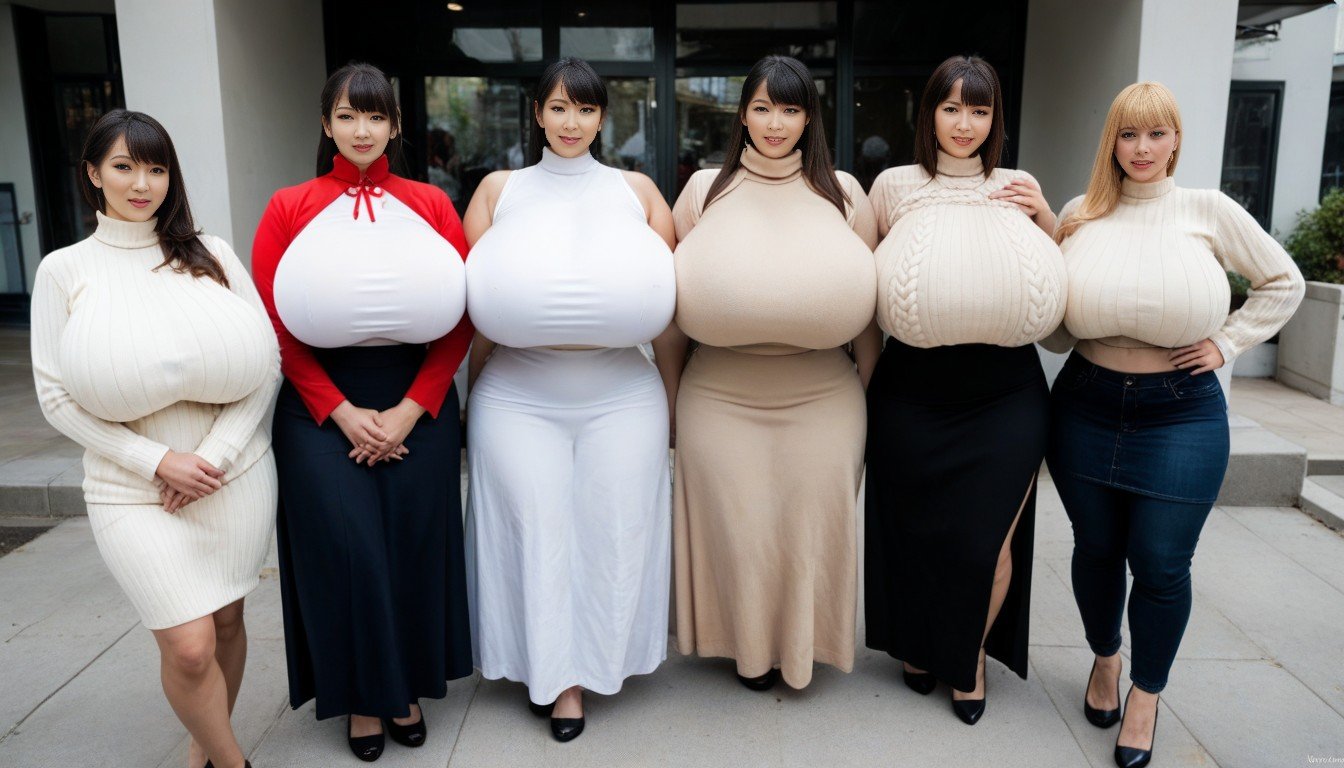 Giant Insane Massive Gigantic Breasts, Disproportionately Massive Fake Breasts, 마른 체형쉬메일 AI 포르노