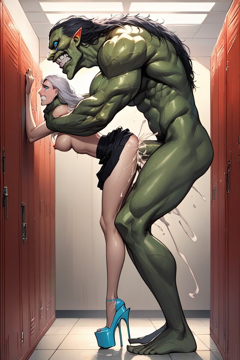 Platform Heels, Tall Beautiful Woman Has Sex With A Gigantic Green Monster, 苗条AI黄片