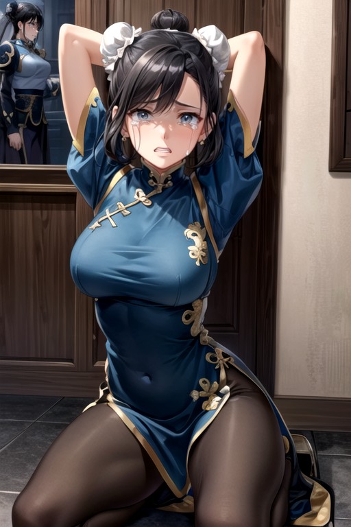 Vista Frontal, Chun Li (street Fighter), Braços Levantados Hentai IA pornografia