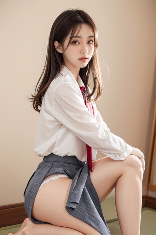 Japanese, Bottom Up (upskirt), School Uniform Shemale AI Porn