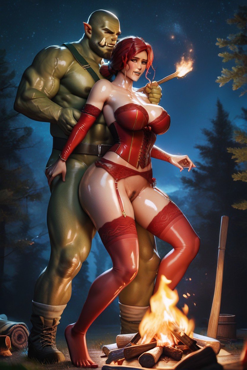 Fucked By Orc Man, Pechos Grandes, Red CorsetPorno AI