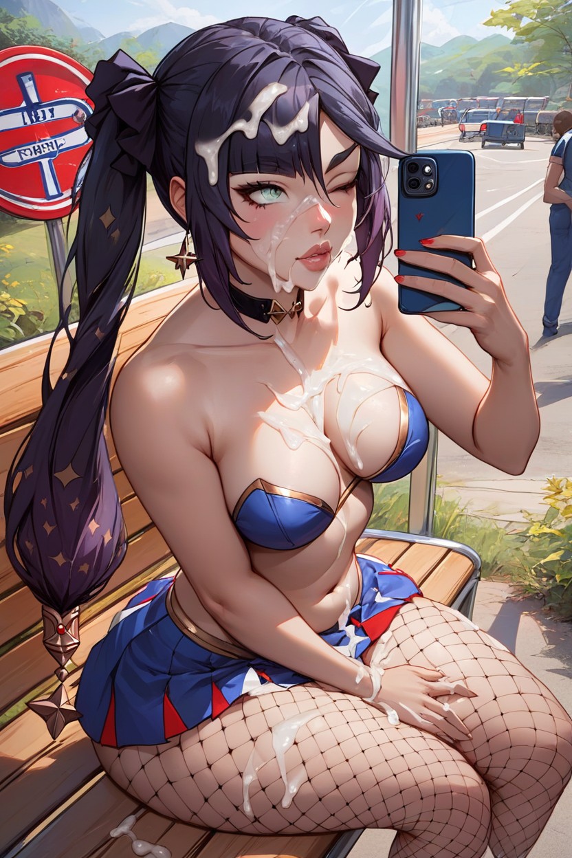 Public Bus Stop, Detailed Face, Wink Hentai AI Porn