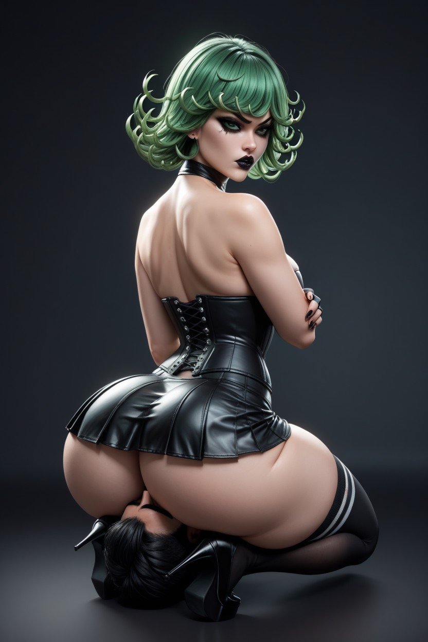 Tatsumaki, Full Lip, Fingerless Leather GlovesPorno AI