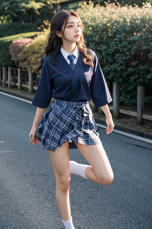 De Baixo Para Cima, Japonesa, Uniforme Escolar Pornografia de IA