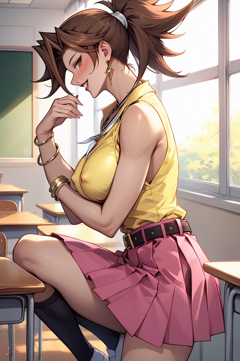 Black Stockings, Belt, Pink Skirt Hentai AI Porn