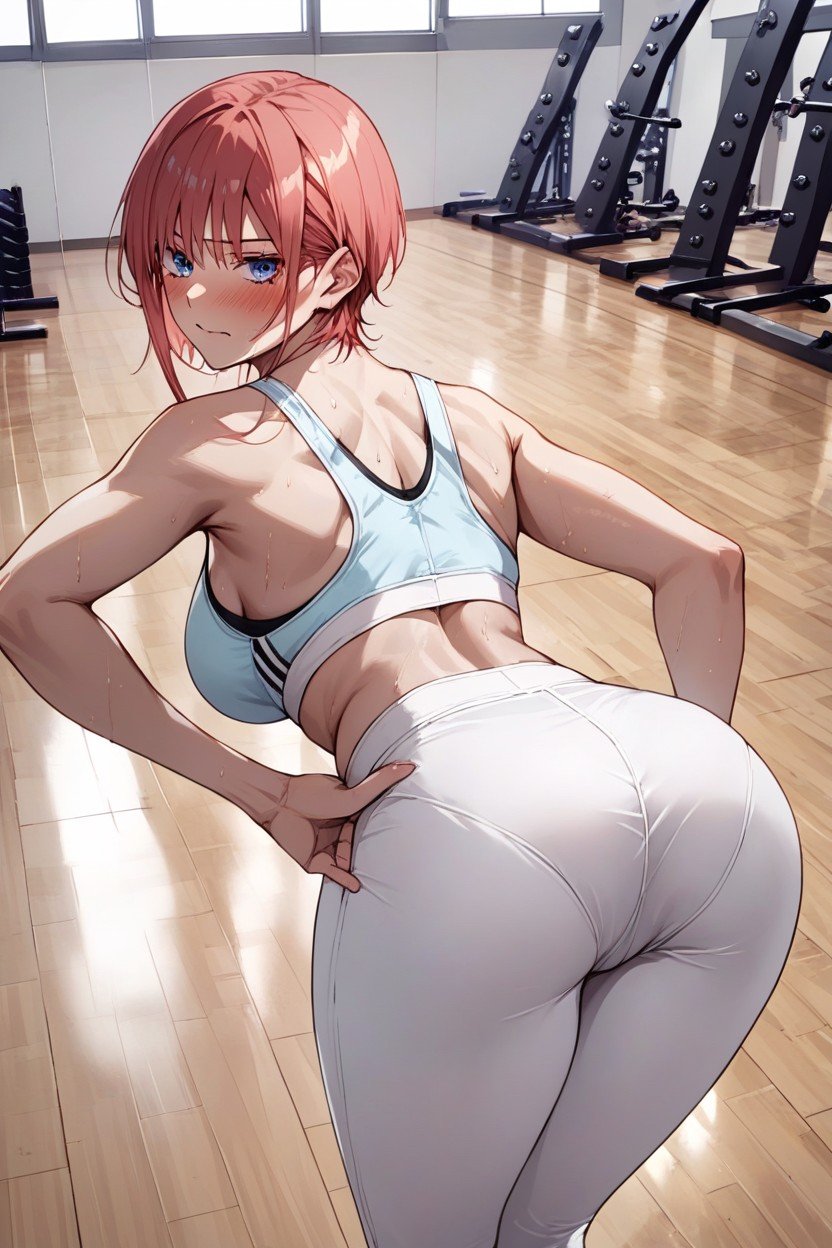 身をかがめる, Sports Bra, White Yoga PantsAIポルノ