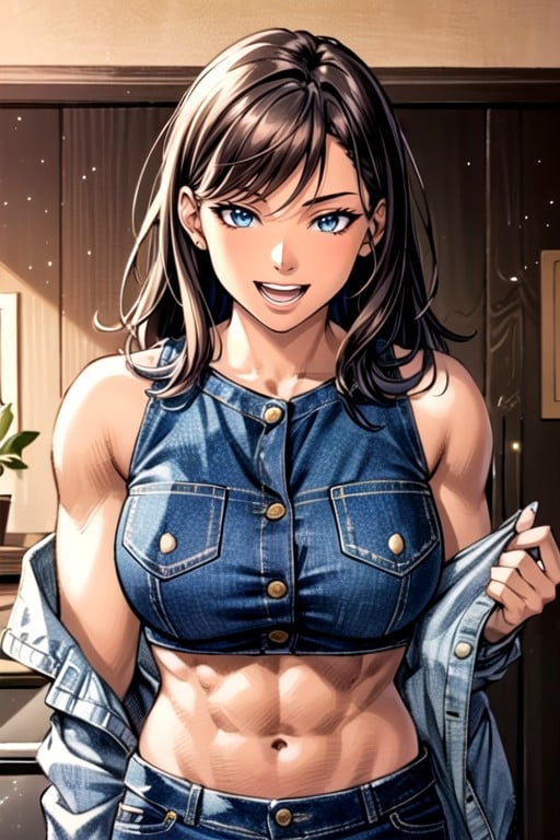 Cute, Crop Top, Muscular AI Porn