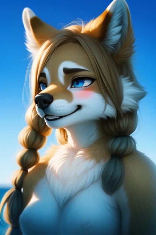 1 Person, Pigtails, Blue Hour Furry AI Porn