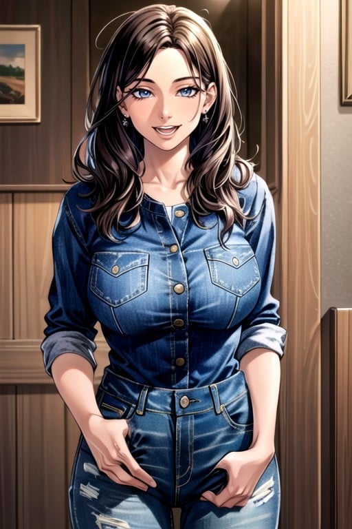 Blouse, Jeans, Cute AI Porn