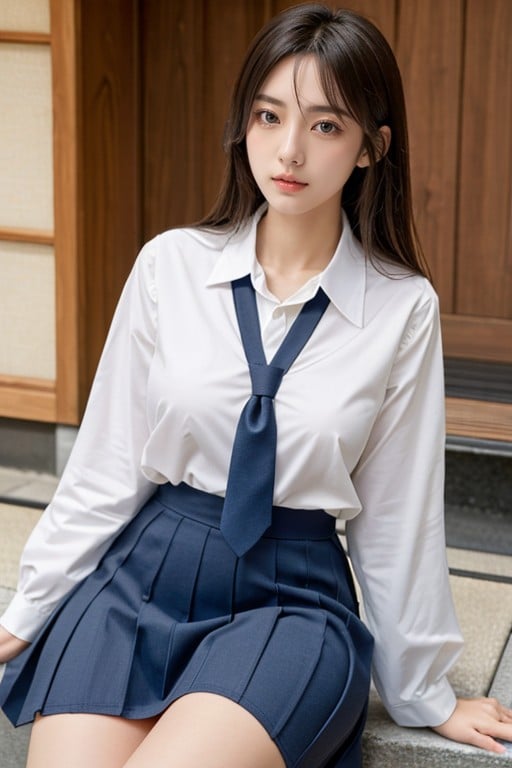 Full Body, Bottom Up (upskirt), School Uniform Shemale AI Porn