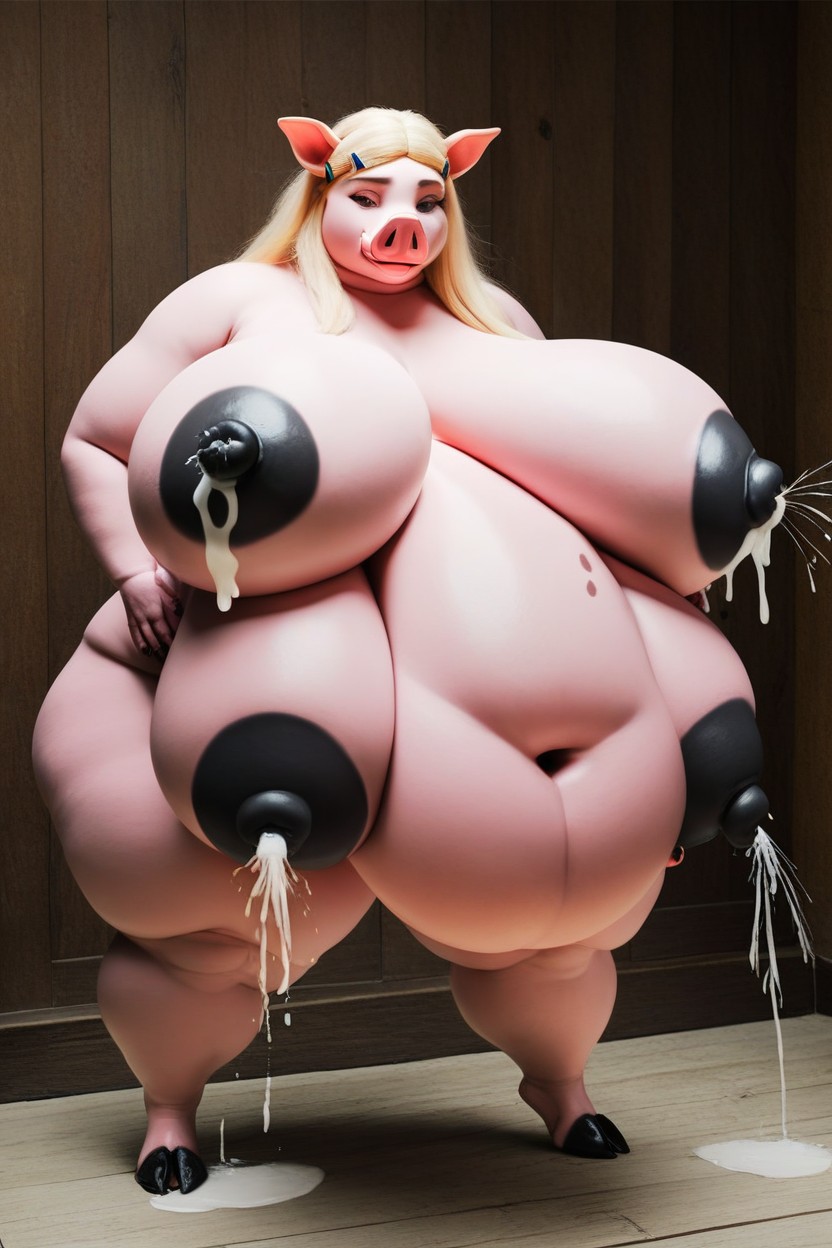 Anthro Fluffy Swine, Massive Hyper Fat Belly, Extremely Obese Furry IA