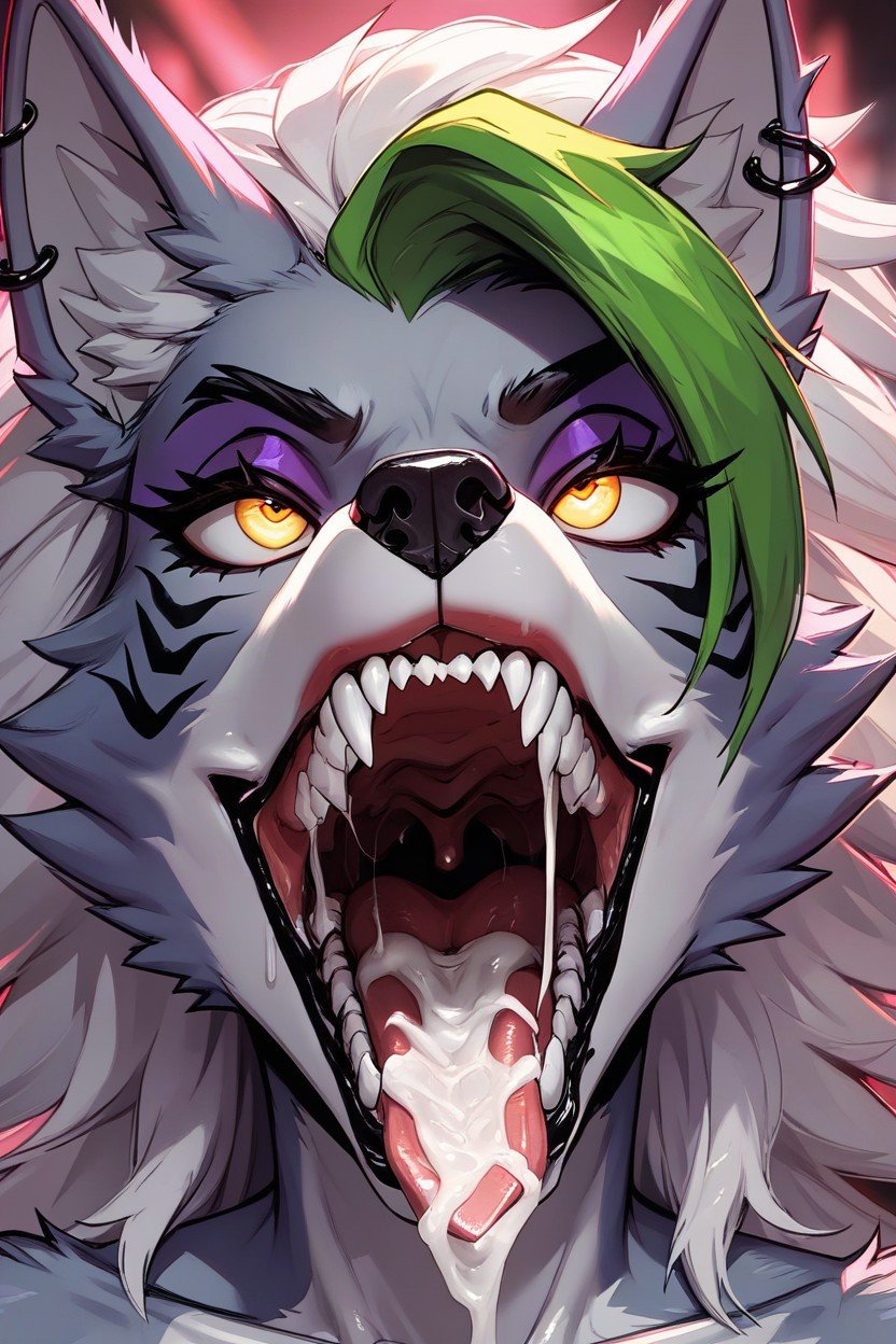 Close Up, Cum Filled Mouth, Roxanne Wolf From Fnaf Furry AI Porn