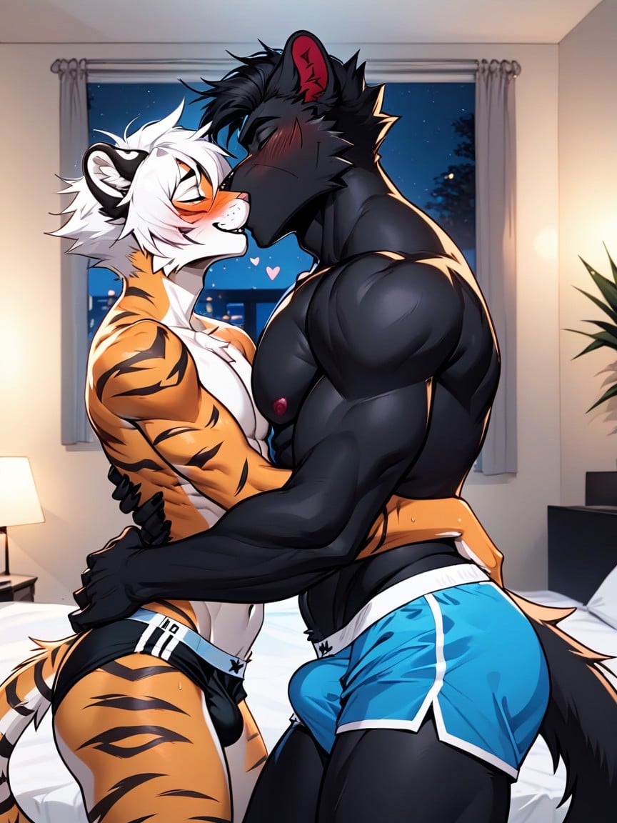 Detailed, Chest To Chest, Huge Taller Black Panther Furry AI Porn