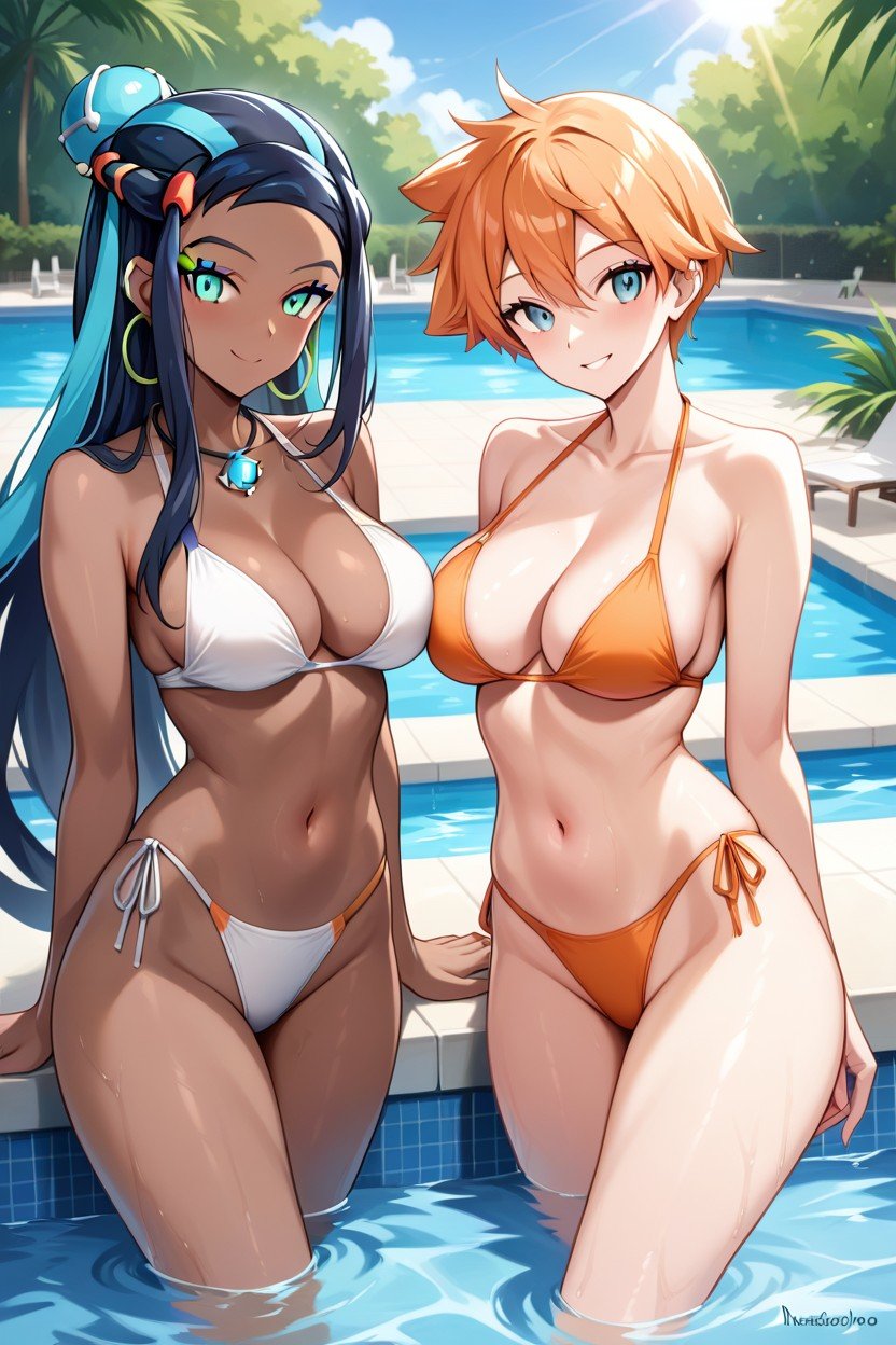 Poolside, Two Girls, Best QualityAIポルノ