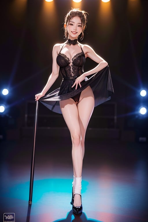 서 있기, Wearing Black Tight Dress, 작은 가슴AI 포르노