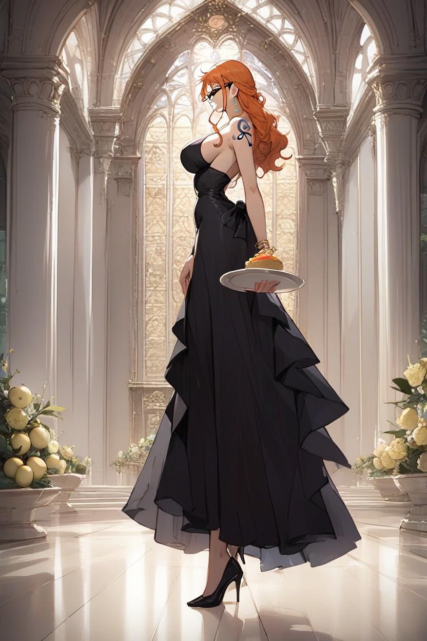 全身, Nami As A Waitress In A Luxurious Palace, 侧视图AI黄片