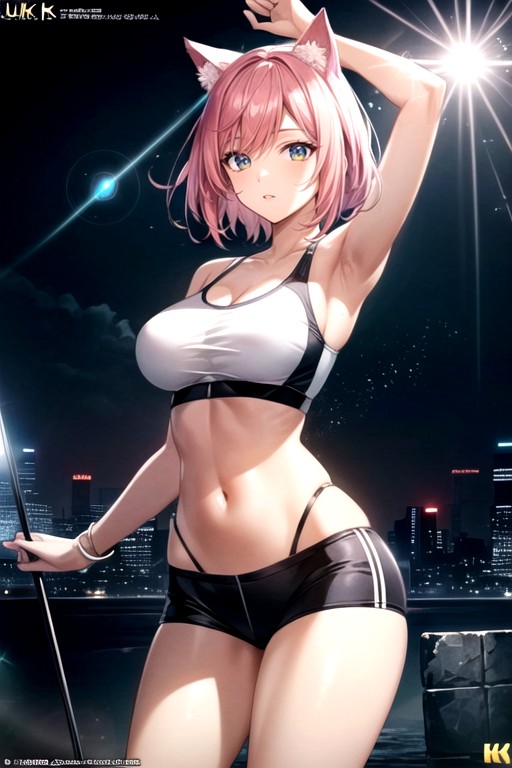 Cat Ears, Sport Bra, Pink Hair AI Porn