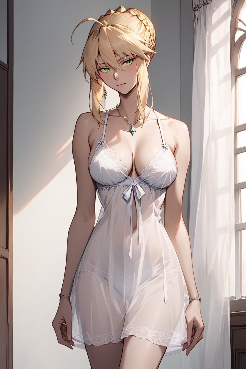 Satin Nightgown, Artoria Pendragon Shoulder Length Straight HairAI黄片