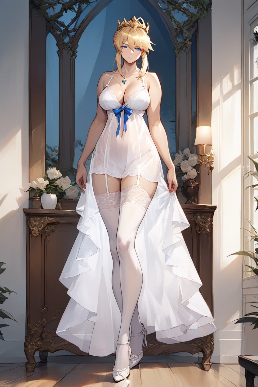 Satin Nightgown, Hight Heels, Blue EyesAI黃漫