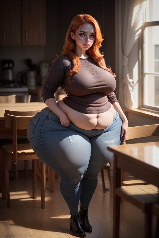 Belly Bulge In Pants, Extremely Large Ass, Standing AI Porn