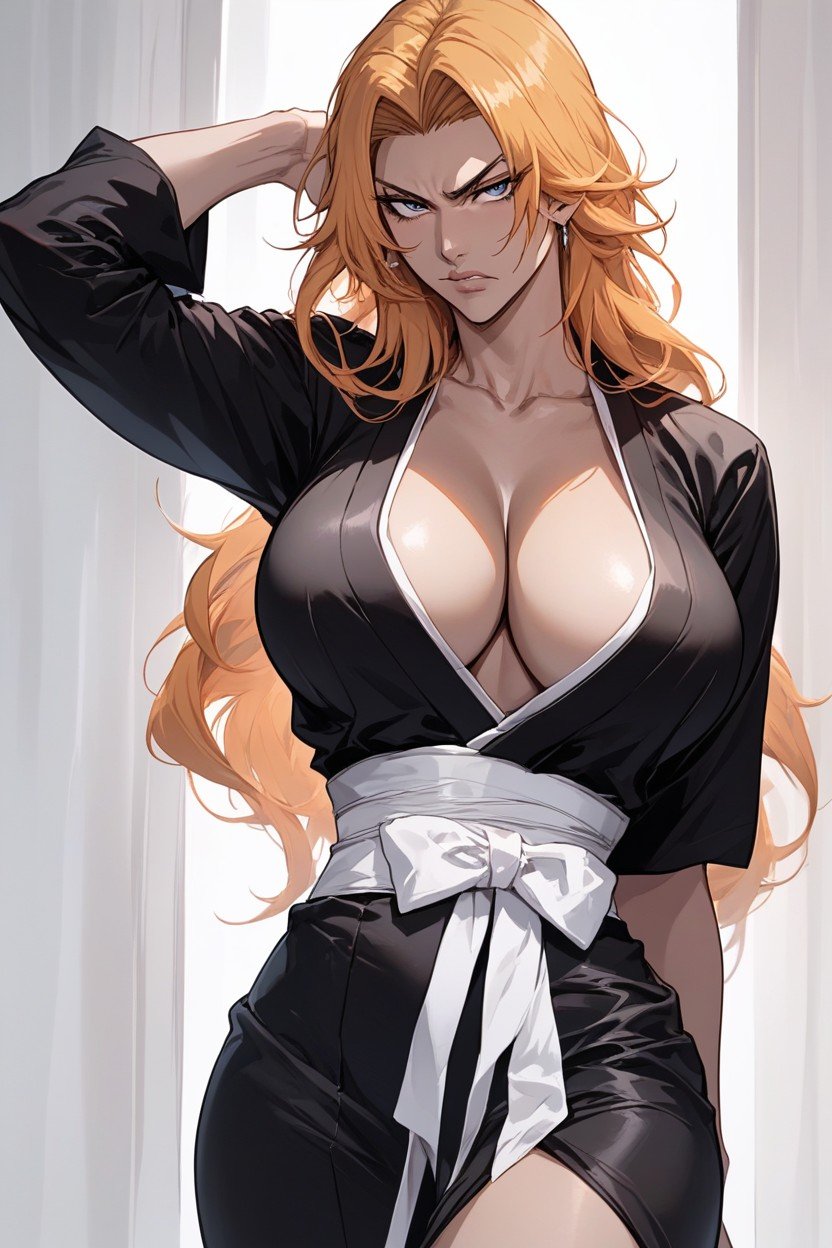 Black Kimono, Looking At Viewer, Rangiku Matsumoto From Bleach AI Porn