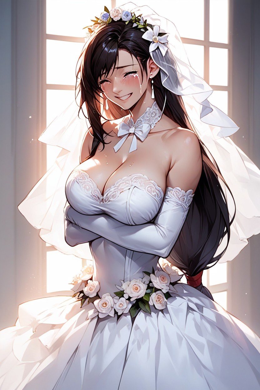 Wedding Dress, Chorando Feliz, Braços Juntos Pornografia de IA