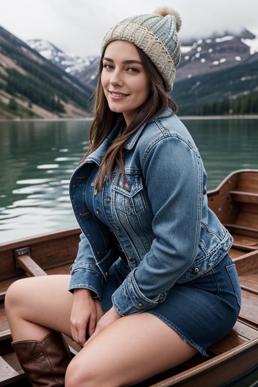 Her Hands Opening Denim Coat Showing Boobs To Viewer, Multiple Views, 圆润人妖AI色情