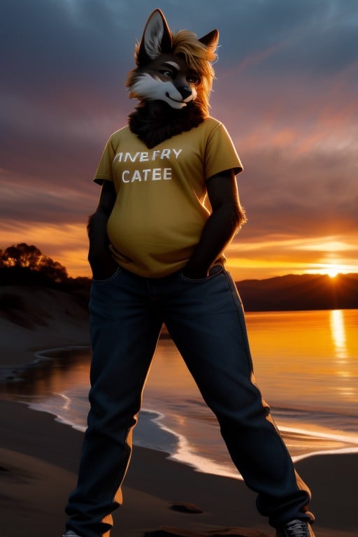 Coucher De Soleil, Bbw, Tenue DécontractéePorno IA Furry