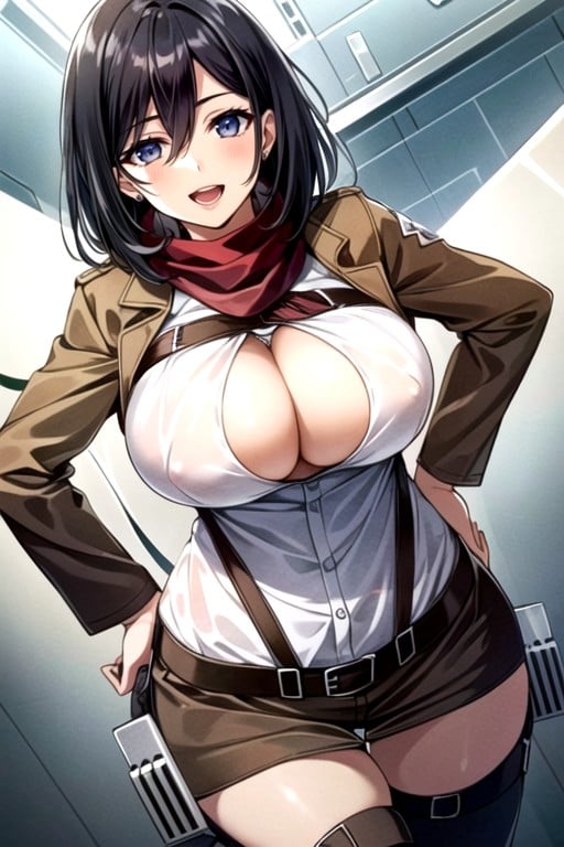 Cute, Mikasa Ackerman (attack On Titan), Massive Breast Shemale AI Porn