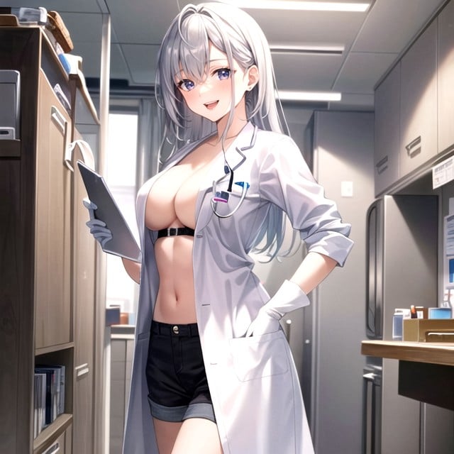 Medium Ass, White Doctor Lab Coat, Cute Hentai AI Porn