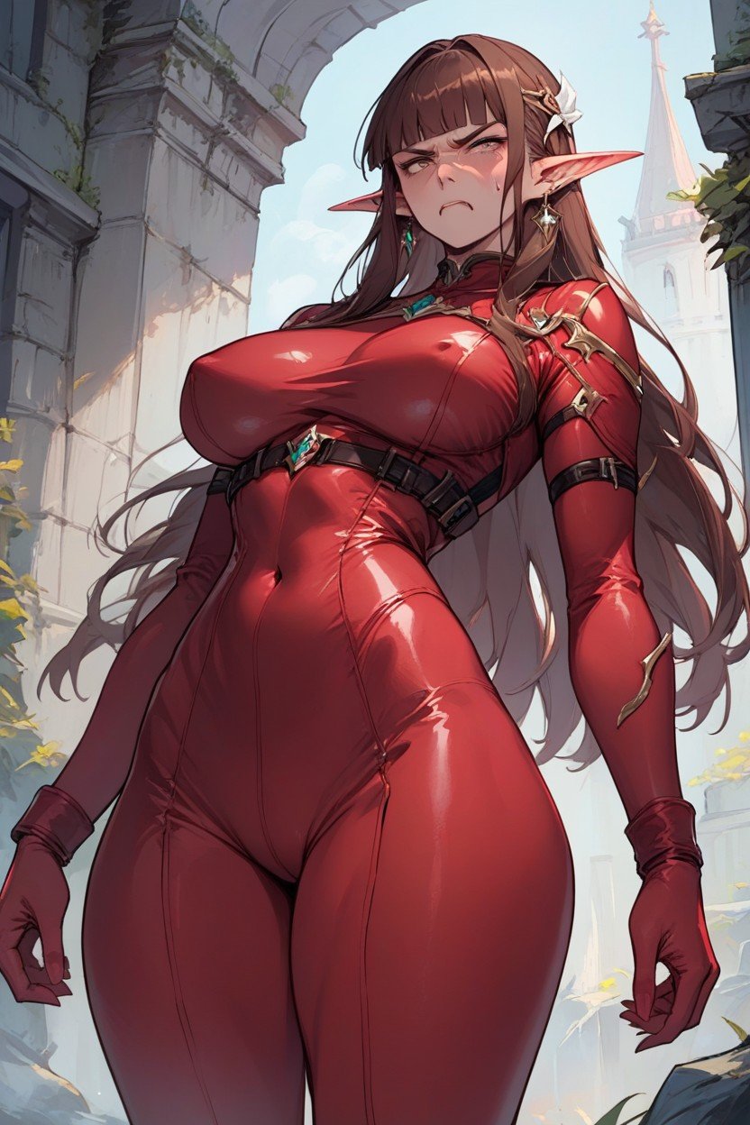 Elf Ear, Red Body Suit, Bodysuit Hentai AI Porn