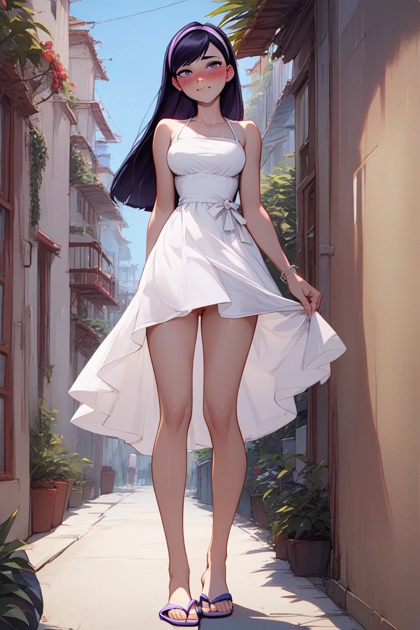 Pretty, Upskirt, White Skimpy Summer DressファーリーAIポルノ