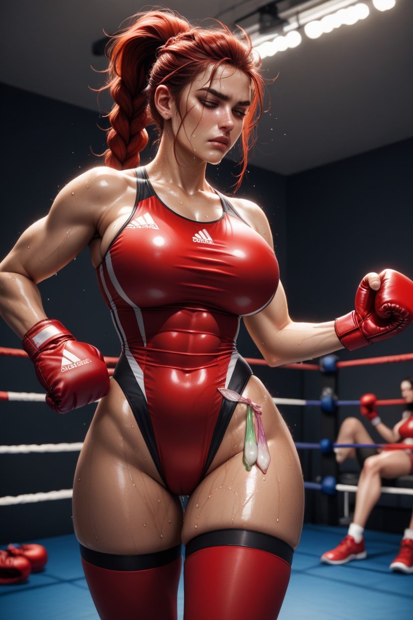 Young Woman With Mma Gloves On, 포니테일, 머리가 더러워AI 포르노