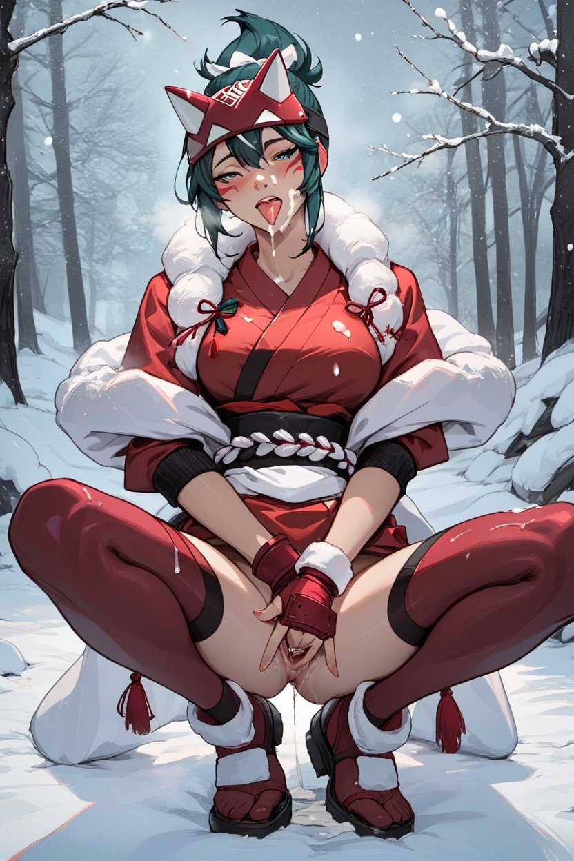 Sexy Snow Outfit, Tirer La Langue, Éclairage De ContourPorno IA Hentai