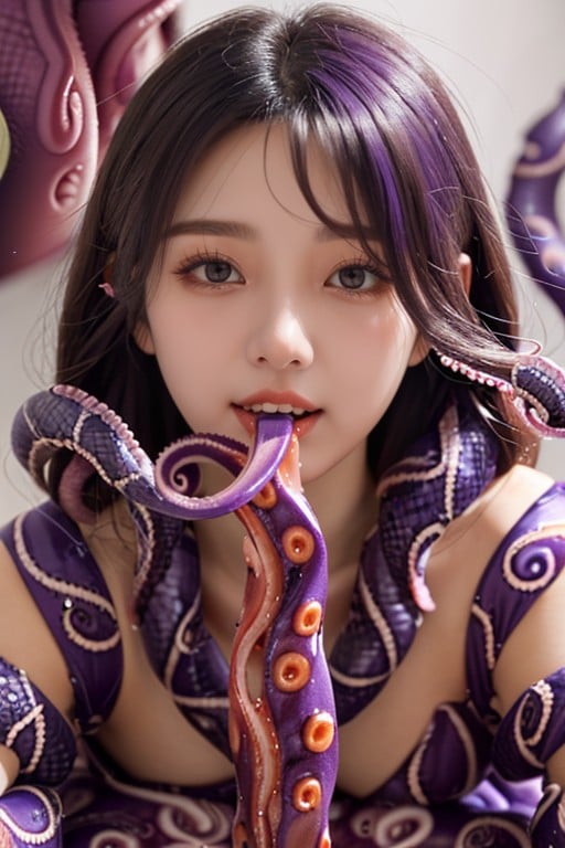 Purple Hair, Crying, Tentacles Shemale AI Porn