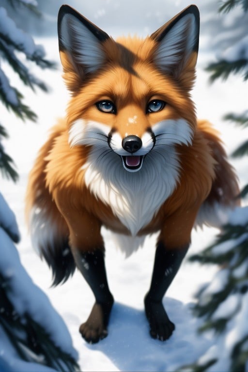 Renard, Bouche Bée, Tir À La TaillePorno IA Furry