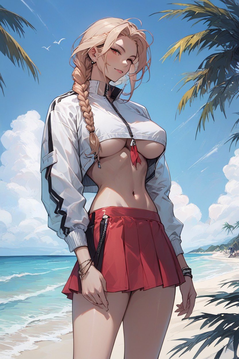 Beach, Rounded Breast, Skirt AI Porn