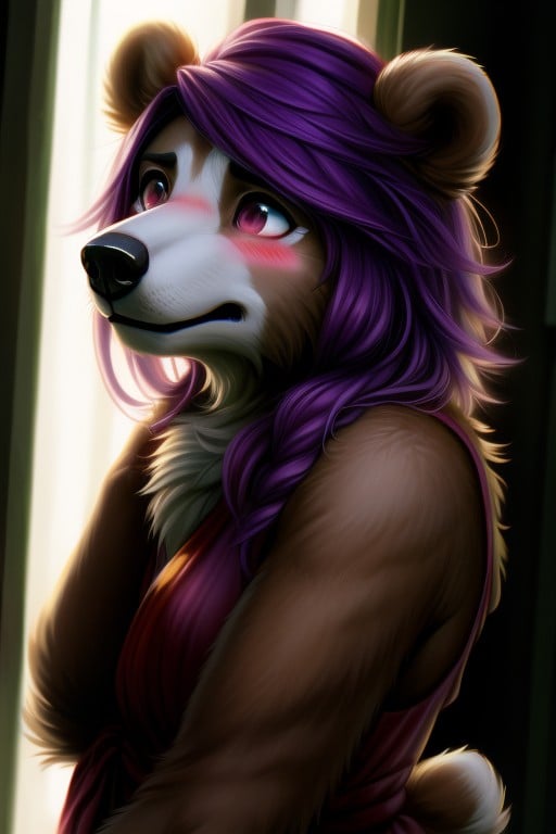 Purple Hair, Waist Shot, Front View Furry AI Porn