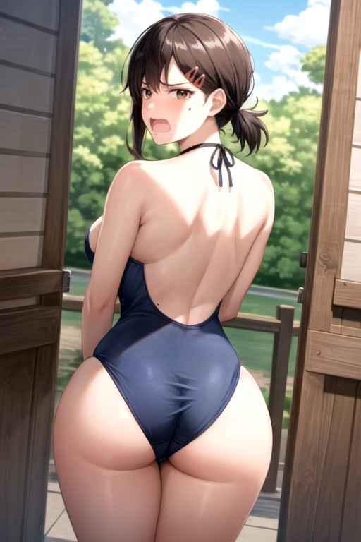 Plump Body, 後方からの視点, Blue School SwimsuitAIポルノ