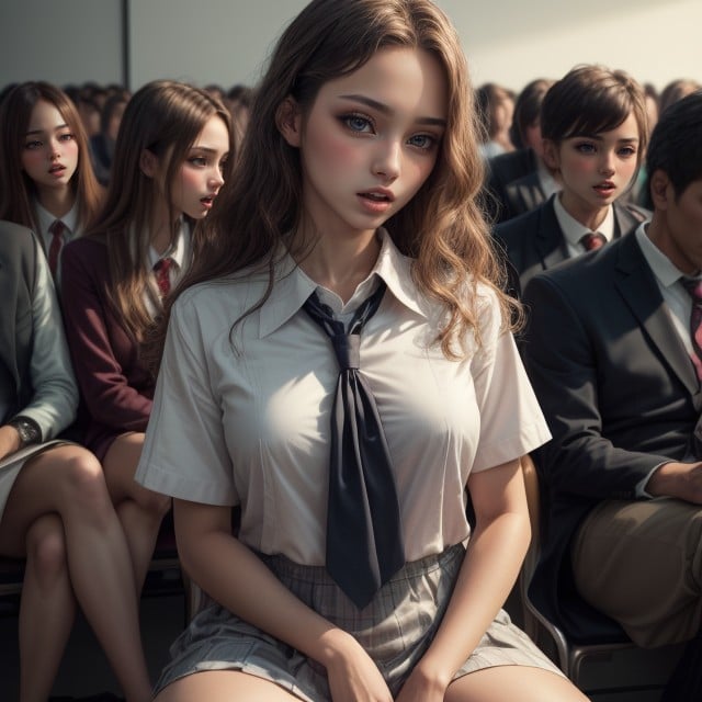 Many People Around, Orgasm, School Uniform AI Porn