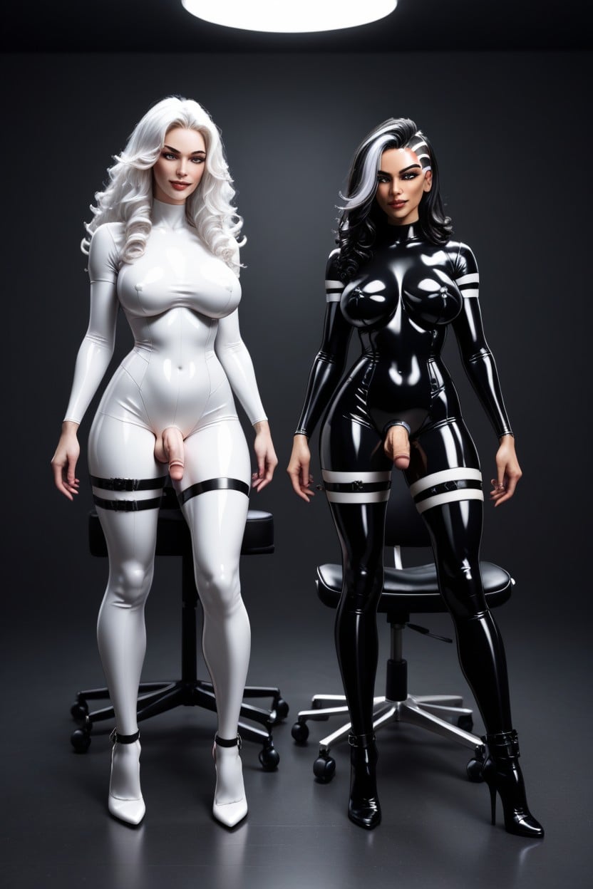 Gigantic White Streak In Hair, Many People Around, Smile Shemale AI Porn